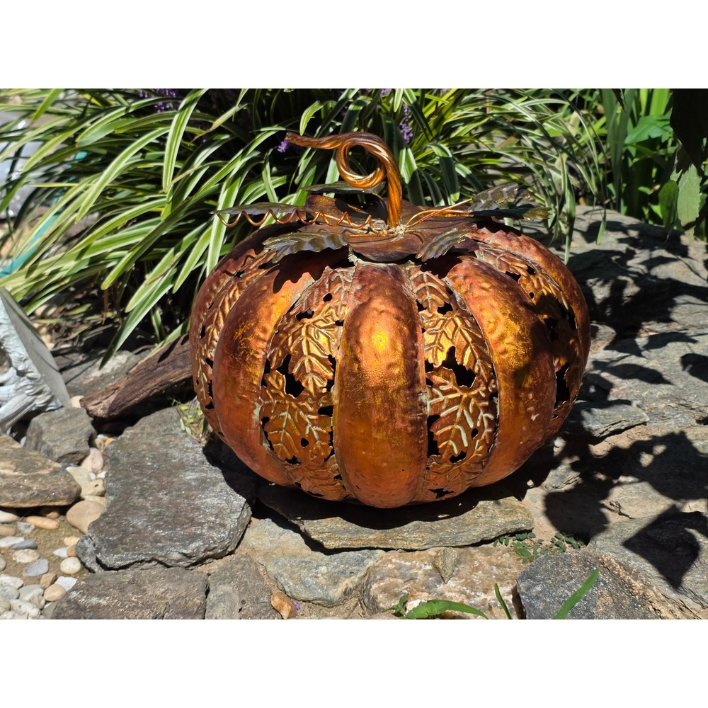 Tii Collections Hammered Metal Pumpkin Copper Tone Fall Halloween Thanksgiving